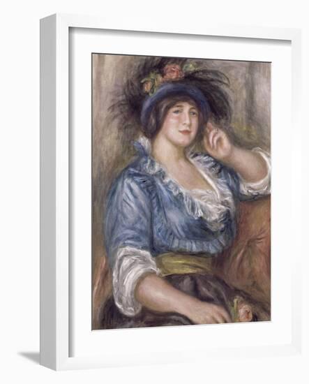 Jeune femme à la rose, femme en bleue-Pierre-Auguste Renoir-Framed Giclee Print