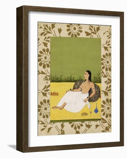 Jeune femme adossée à un coussin-null-Framed Giclee Print