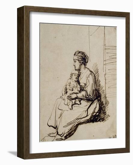 Jeune femme assise tenant son enfant sur ses genoux-Rembrandt van Rijn-Framed Giclee Print