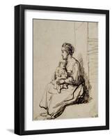 Jeune femme assise tenant son enfant sur ses genoux-Rembrandt van Rijn-Framed Giclee Print