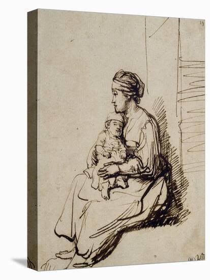 Jeune femme assise tenant son enfant sur ses genoux-Rembrandt van Rijn-Stretched Canvas