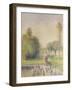 Jeune femme, dans une prairie, au bord d'une mare-Camille Pissarro-Framed Giclee Print