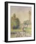 Jeune femme, dans une prairie, au bord d'une mare-Camille Pissarro-Framed Giclee Print