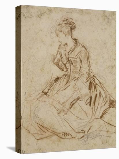 Jeune femme et deux enfants-Jean Antoine Watteau-Stretched Canvas