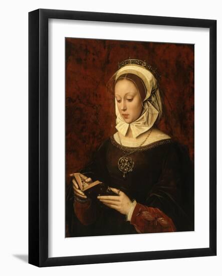 Jeune femme lisant un livre d'heures-Ambrosius Benson-Framed Giclee Print