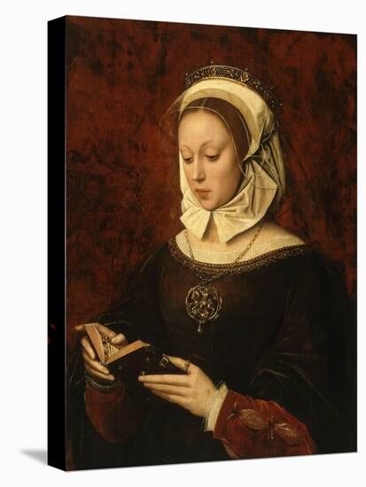 Jeune femme lisant un livre d'heures-Ambrosius Benson-Stretched Canvas