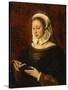 Jeune femme lisant un livre d'heures-Ambrosius Benson-Stretched Canvas