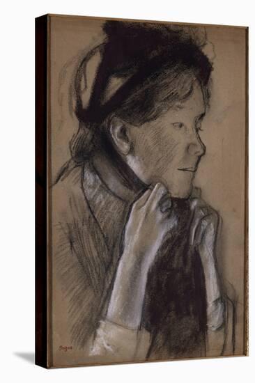 Jeune femme nouant les rubans de son chapeau (Mary Cassatt)-Edgar Degas-Stretched Canvas