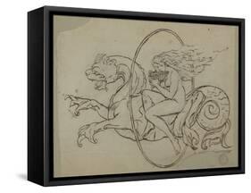 Jeune femme nue soufflant dans une flûte de Pan-null-Framed Stretched Canvas