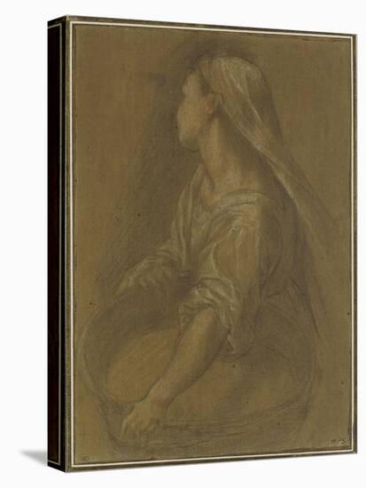 Jeune femme tenant une bassine à mi-corps la tête tournée vers l'arrière-Federico Barocci-Stretched Canvas