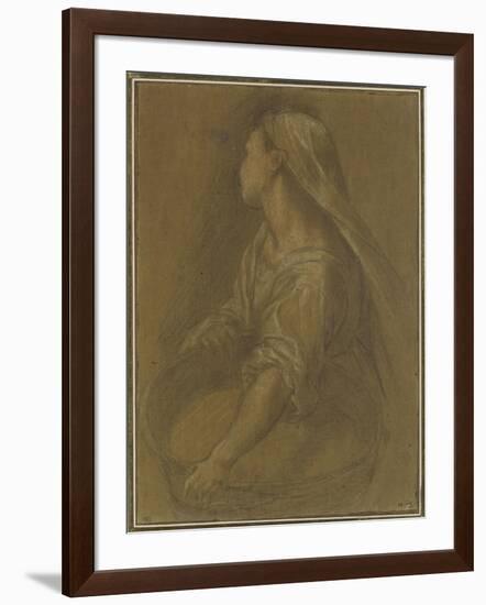 Jeune femme tenant une bassine à mi-corps la tête tournée vers l'arrière-Federico Barocci-Framed Giclee Print