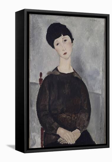 Jeune fille brune, assise-Amedeo Modigliani-Framed Stretched Canvas