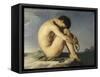 Jeune homme nu assis au bord de la mer - Etude-Hippolyte Flandrin-Framed Stretched Canvas