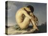 Jeune homme nu assis au bord de la mer - Etude-Hippolyte Flandrin-Stretched Canvas