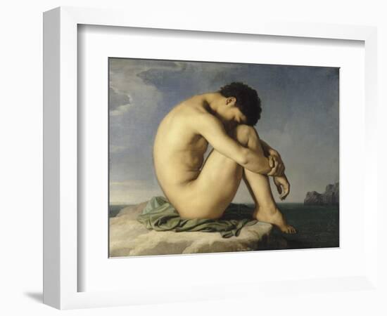 Jeune homme nu assis au bord de la mer - Etude-Hippolyte Flandrin-Framed Giclee Print