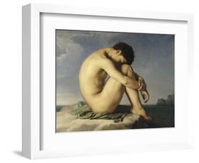 Jeune homme nu assis au bord de la mer - Etude-Hippolyte Flandrin-Framed Giclee Print