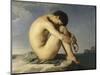 Jeune homme nu assis au bord de la mer - Etude-Hippolyte Flandrin-Mounted Giclee Print