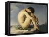 Jeune homme nu assis au bord de la mer - Etude-Hippolyte Flandrin-Framed Stretched Canvas