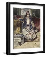 Jeune orientale assise sur un divan fumant dans un intérieur avec un écureil-Alexandre Gabriel Decamps-Framed Giclee Print