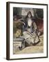 Jeune orientale assise sur un divan fumant dans un intérieur avec un écureil-Alexandre Gabriel Decamps-Framed Giclee Print