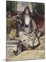 Jeune orientale assise sur un divan fumant dans un intérieur avec un écureil-Alexandre Gabriel Decamps-Mounted Giclee Print