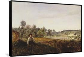 Jeune Patre Assis En Vue De L'etang De Ville D'avray, C.1870 (Oil on Canvas)-Jean Baptiste Camille Corot-Framed Stretched Canvas