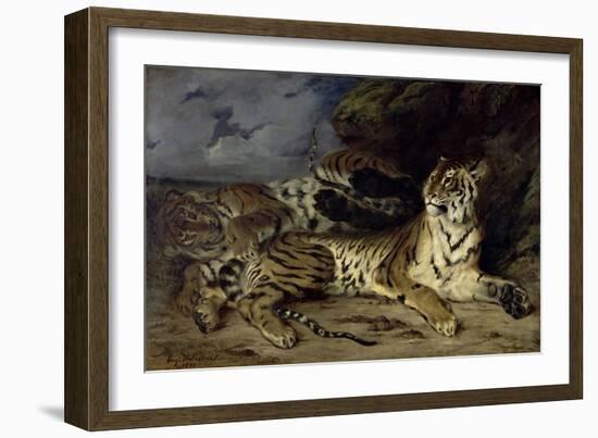 Jeune Tigre Jouant Avec Sa Mere-Eugene Delacroix-Framed Giclee Print