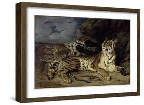 Jeune Tigre Jouant Avec Sa Mere-Eugene Delacroix-Framed Giclee Print