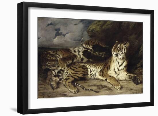 Jeune tigre jouant avec sa mère-Eugene Delacroix-Framed Giclee Print