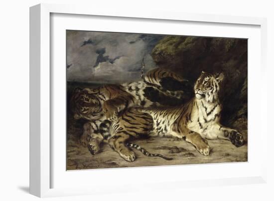 Jeune tigre jouant avec sa mère-Eugene Delacroix-Framed Giclee Print