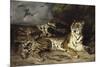 Jeune tigre jouant avec sa mère-Eugene Delacroix-Mounted Giclee Print