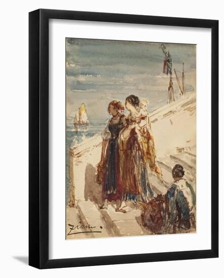 Jeunes femmes sur le Port de la Paille à Venise-Félix Ziem-Framed Giclee Print