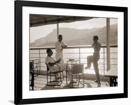 Jeunes Gens Sur le Pont D'Un Bateau Dans la Baie de Monte Carlo, 1920-Charles Delius-Framed Art Print