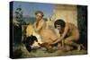 Jeuns Grecs faisant battre des coqs-Young Greeks with fighting cocks-Jean-Leon Gerome-Stretched Canvas