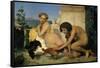 Jeuns Grecs faisant battre des coqs-Young Greeks with fighting cocks-Jean-Leon Gerome-Framed Stretched Canvas