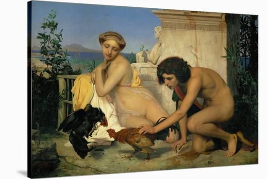 Jeuns Grecs faisant battre des coqs-Young Greeks with fighting cocks-Jean-Leon Gerome-Stretched Canvas