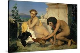 Jeuns Grecs faisant battre des coqs-Young Greeks with fighting cocks-Jean-Leon Gerome-Stretched Canvas