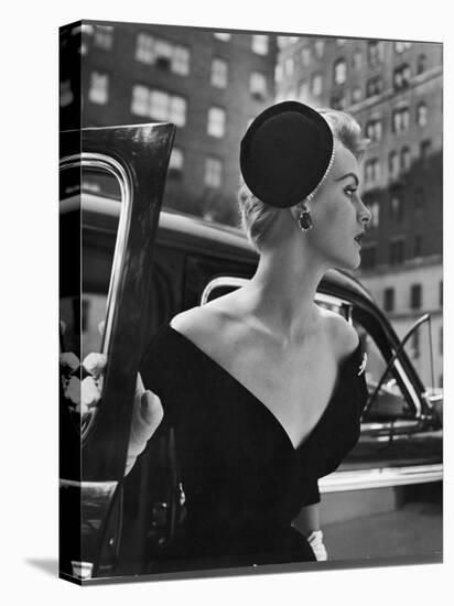 Jeweled Stay Put Cocktail Hat at Reckless Angle-Nina Leen-Stretched Canvas