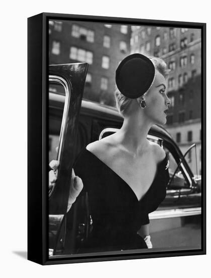 Jeweled Stay Put Cocktail Hat at Reckless Angle-Nina Leen-Framed Stretched Canvas