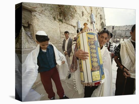 Jewish Bar Mitzvah Ceremony at the Western Wall (Wailing Wall), Jerusalem, Israel, Middle East-S Friberg-Stretched Canvas