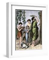 Jewish Family Marking their Home with Lamb's Blood for the First Passover-null-Framed Giclee Print