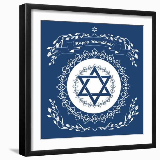 Jewish Hanukkah Holiday Background with Magen David Star - Vector Illustration-kaetana-Framed Art Print