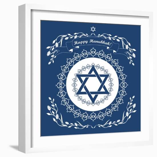 Jewish Hanukkah Holiday Background with Magen David Star - Vector Illustration-kaetana-Framed Art Print