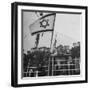 Jewish Immigrants, Arriving in Haifa Aboard Refugee Ship, Waving Future Flag of the State of Israel-Dmitri Kessel-Framed Premium Photographic Print