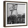 Jewish Immigrants, Arriving in Haifa Aboard Refugee Ship, Waving Future Flag of the State of Israel-Dmitri Kessel-Framed Photographic Print