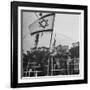 Jewish Immigrants, Arriving in Haifa Aboard Refugee Ship, Waving Future Flag of the State of Israel-Dmitri Kessel-Framed Photographic Print