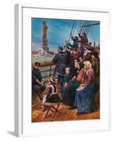 Jewish Immigrants on Ship near Statue of Liberty-null-Framed Giclee Print