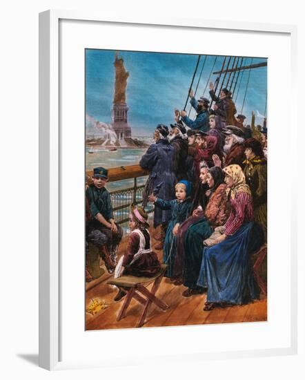 Jewish Immigrants on Ship near Statue of Liberty-null-Framed Giclee Print