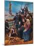 Jewish Immigrants on Ship near Statue of Liberty-null-Mounted Giclee Print