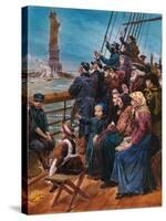 Jewish Immigrants on Ship near Statue of Liberty-null-Stretched Canvas